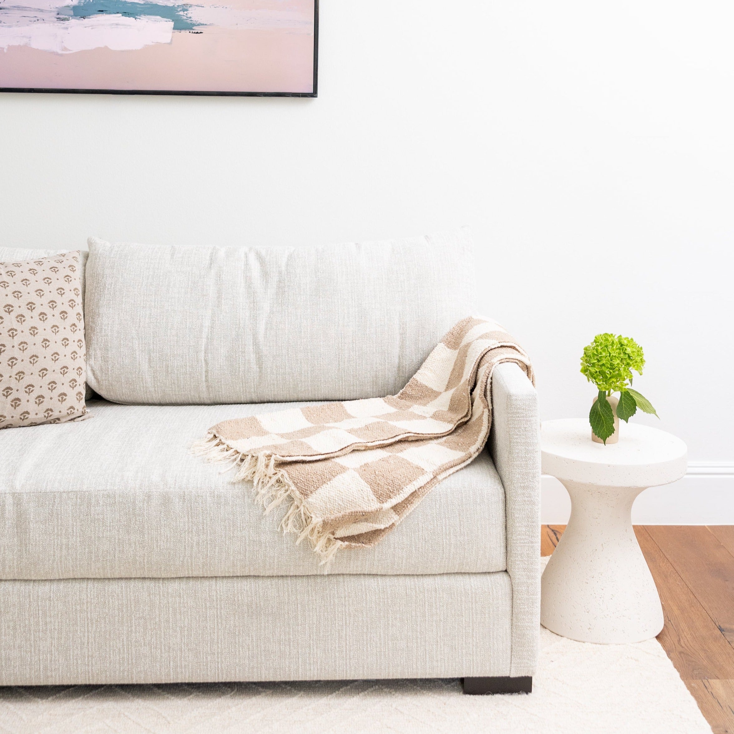 Heavyweight Checkered Throw Blanket - Tan & Cream