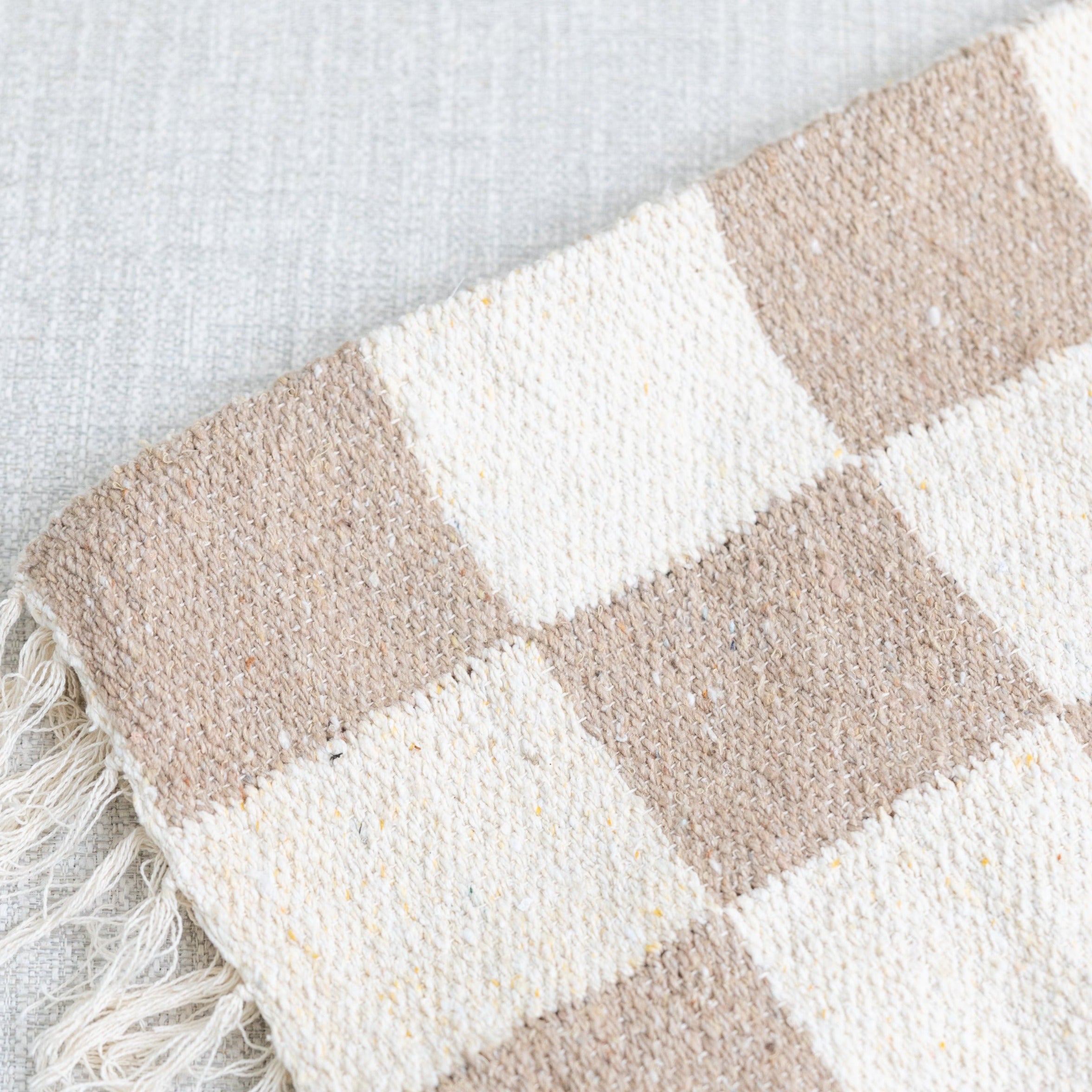 Heavyweight Checkered Throw Blanket - Tan & Cream