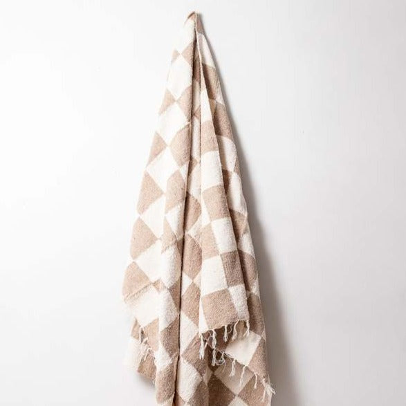 Heavyweight Checkered Throw Blanket - Tan & Cream