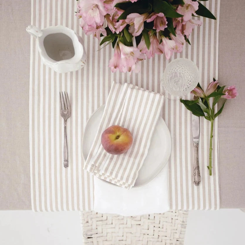 Linen Striped Dinner Napkins in Oatmeal