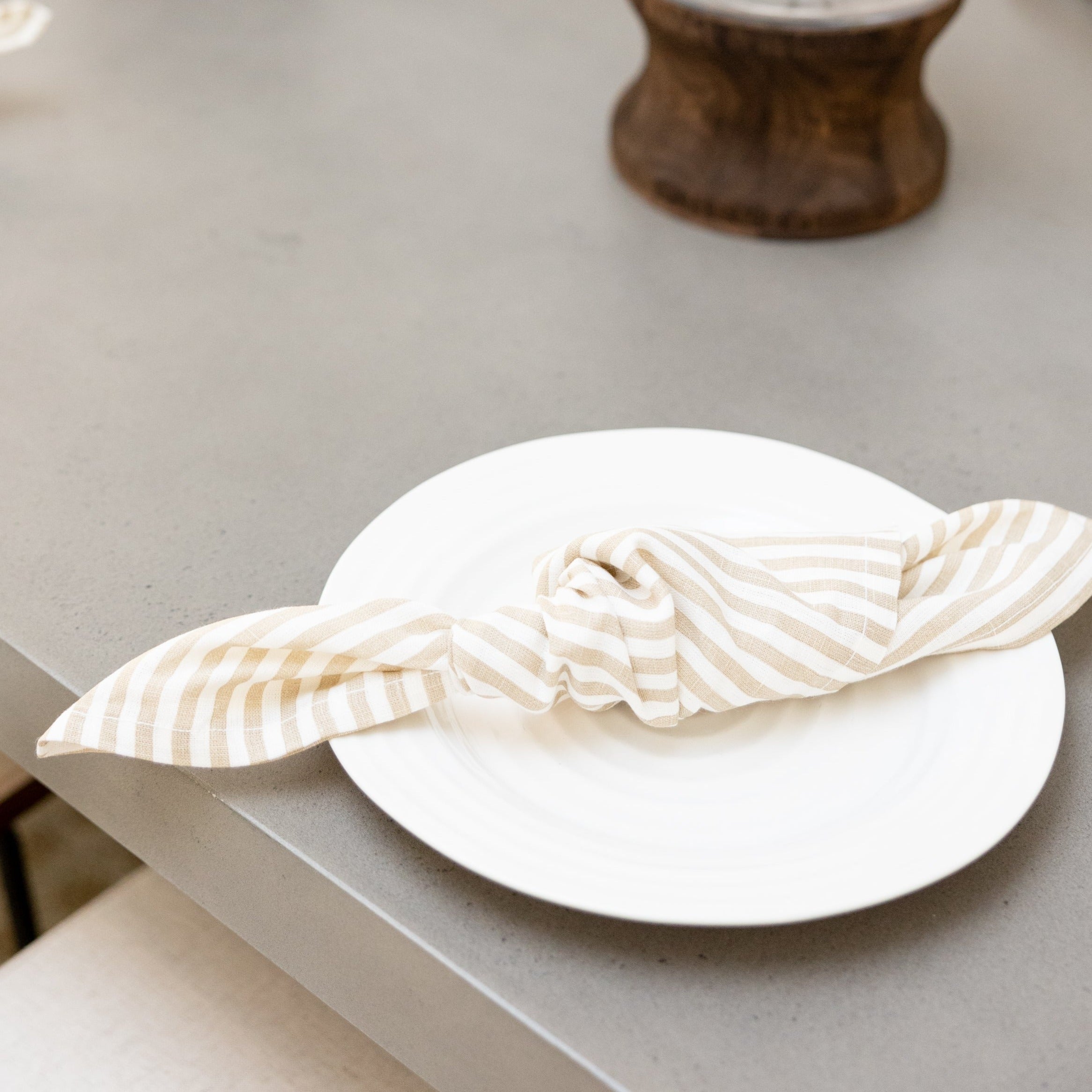 Linen Striped Dinner Napkins in Oatmeal