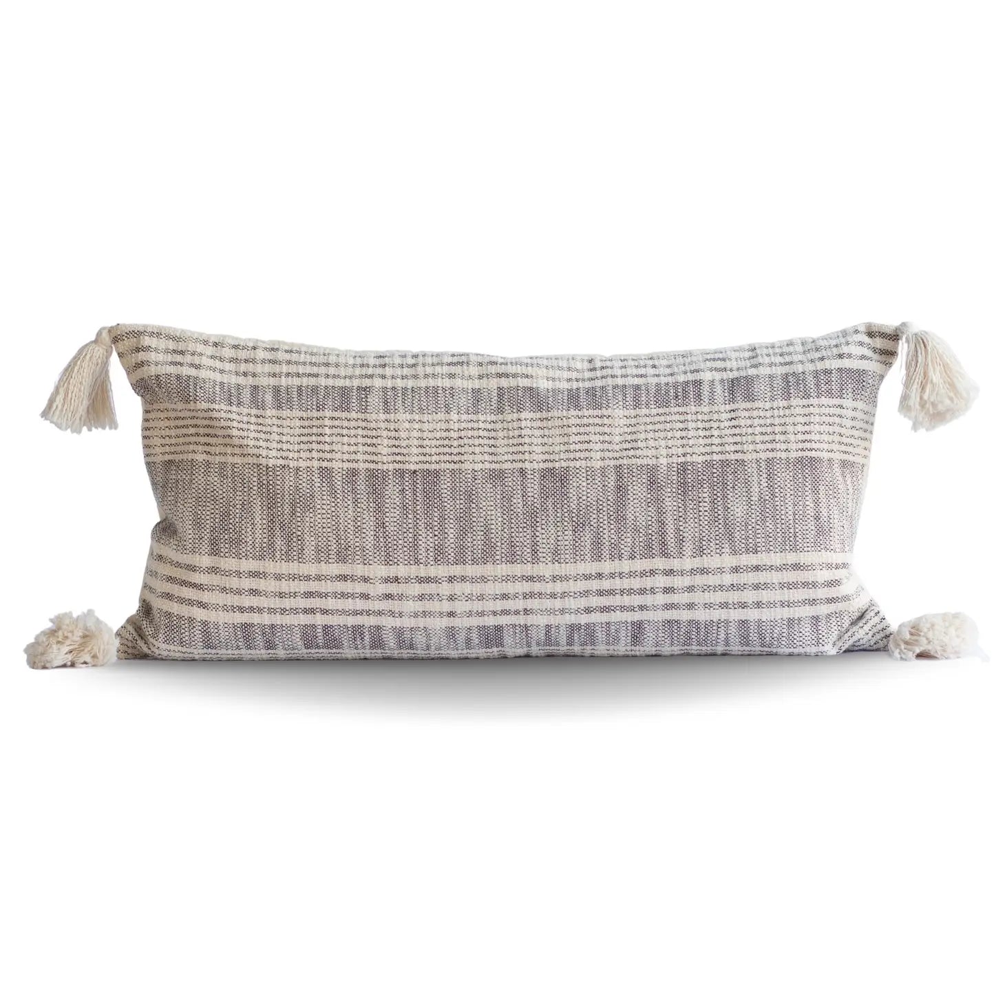 Striped charcoal and cream cotton pillow