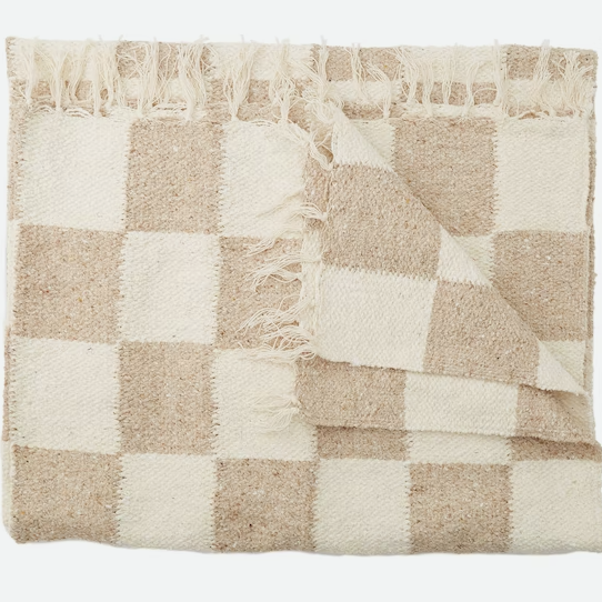 Heavyweight Checkered Throw Blanket - Tan & Cream