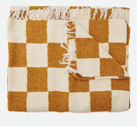Heavyweight Checker Throw Blanket - Gold & Cream