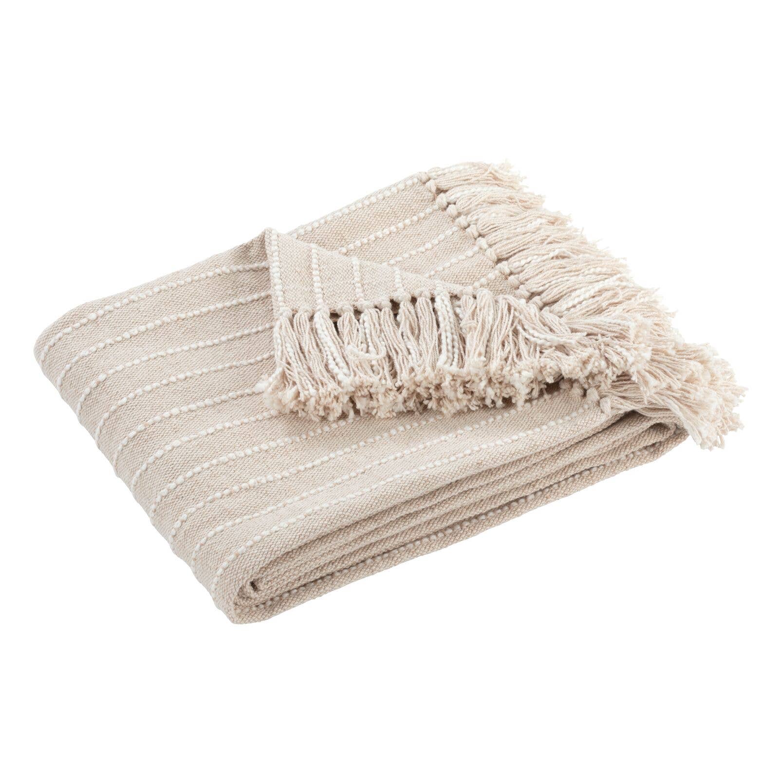 Striped Cotton Throw Blanket - Natural